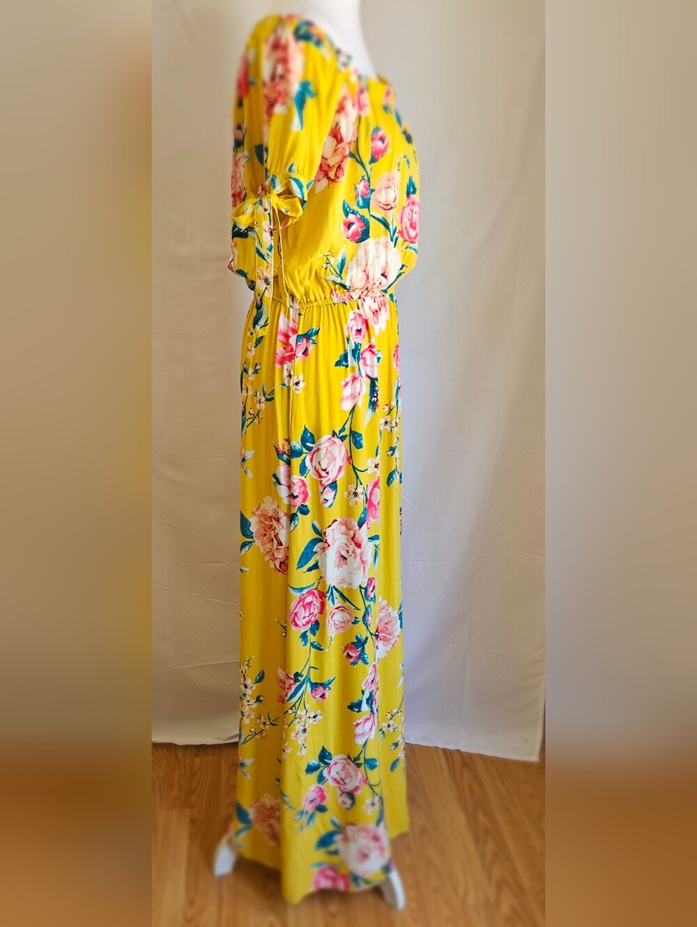 Band of Gypsies Yellow Floral Off Shoulder Maxi Dress L - Picture 4 of 16